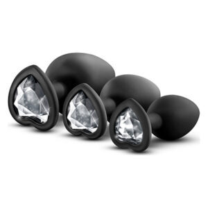 Набір анальних пробок LUXE BLING PLUGS TRAINING KIT WHITE GEMS, колір: чорний / білий
