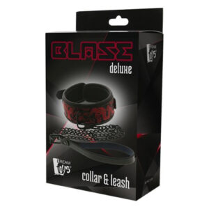 Нашийник з повідцем чорні Dream Toys Blaze Deluxe з червоним візерунком у вигляді вишивки