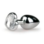 Анальна пробка Easytoys з білим кристалом у формі серця, срібна, 7.4 х 2.6 см