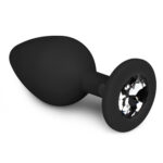 Анальна пробка із кристалом Easytoys, силіконова, чорна, 8.5 х 3.3 см