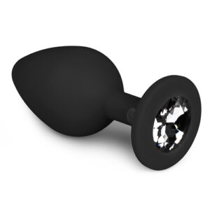 Анальна пробка із кристалом Easytoys, силіконова, чорна, 8.5 х 3.3 см