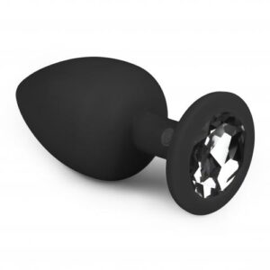 Анальна пробка із кристалом Easytoys, силіконова, чорна, 10 х 4 см, колір: чорний