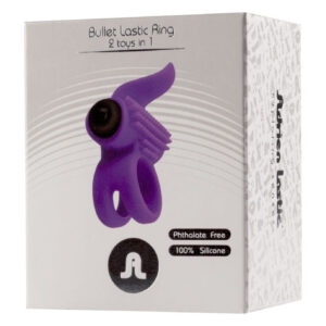 Ерекційне віброкільце Adrien Lastic Bullet Lastic Ring з язичком і щіточкою для стимуляції клітора