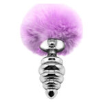 Металева анальна пробка Кролячий хвостик Alive Fluffy Twist Plug M Purple, діаметр 3,4 см, колір: бузковий
