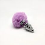 Металева анальна пробка Кролячий хвостик Alive Fluffy Twist Plug M Purple, діаметр 3,4 см, колір: бузковий