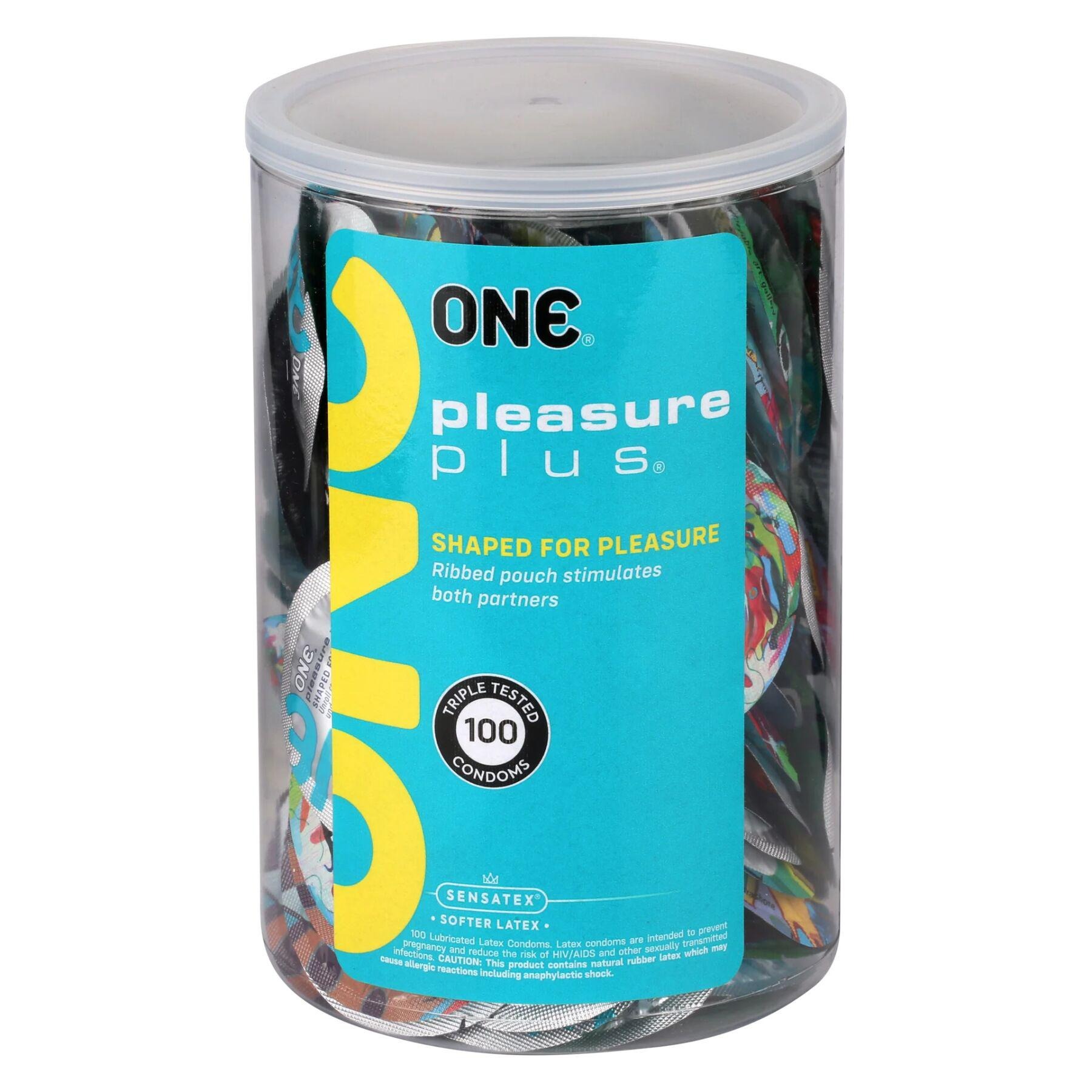 Банка презервативів ONE Pleasure Plus, 100 шт Банка презервативів ONE Pleasure Plus, 100 шт