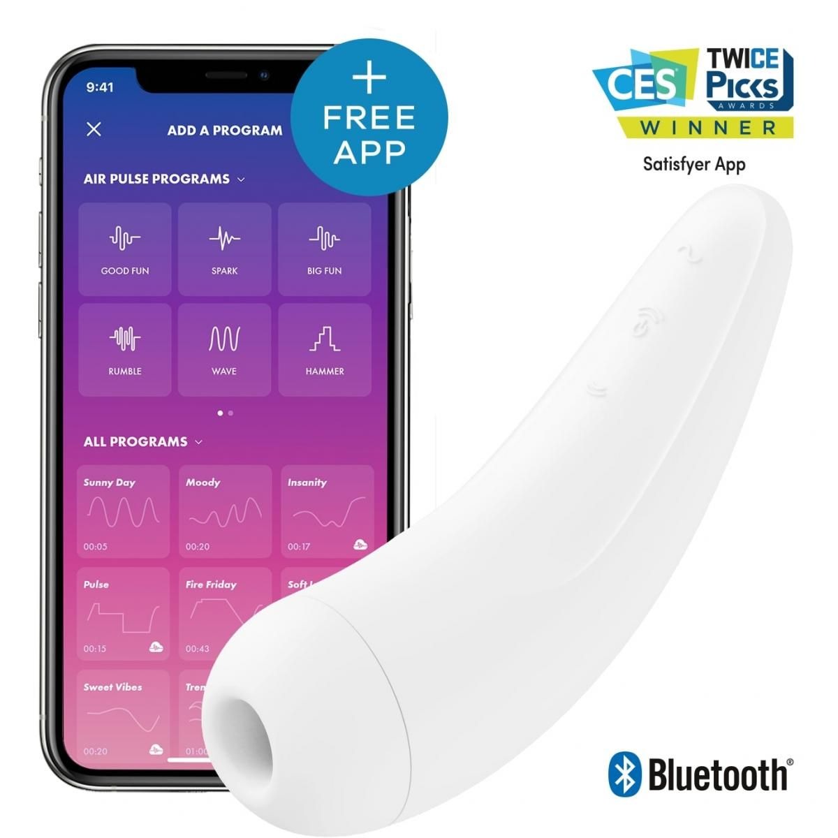 Безконтактний вакуумний смарт-стимулятор клітора Satisfyer Curvy 2+ білий Безконтактний вакуумний смарт-стимулятор клітора Satisfyer Curvy 2+ білий