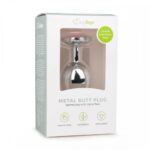 Анальна пробка Easytoys з рожевим кристалом, срібна, 8.4 х 3.2 см