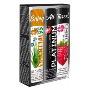 Набір лубрикантів Wet Sampler Lubricant (Platinum, Essential95, Flavored Strawberry) 3 шт. по 30 мл