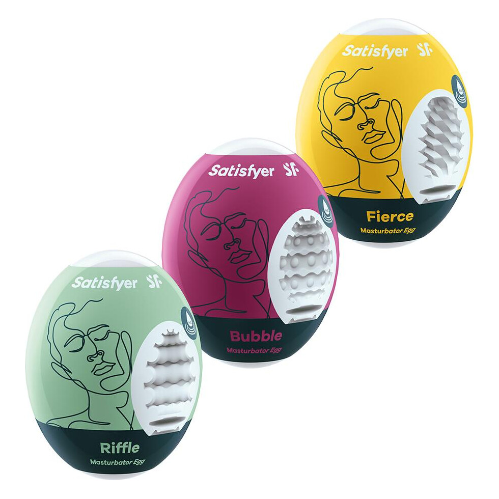Набір мастурбаторів Satisfyer Masturbator Egg 3er Set: Riffle, Bubble, Fierce Набір мастурбаторів Satisfyer Masturbator Egg 3er Set: Riffle, Bubble, Fierce