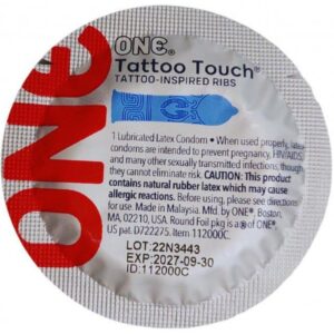 Набір презервативів із рельєфом у вигляді тату One Tattoo Touch сині (5 шт.)