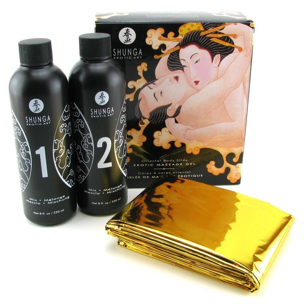 Гель для NURU-масажу Shunga Oriental Body-to-Body – Melon Mango (2 x 225 мл) плюс простирадло Гель для NURU-масажу Shunga Oriental Body-to-Body – Melon Mango (2 x 225 мл) плюс простирадло