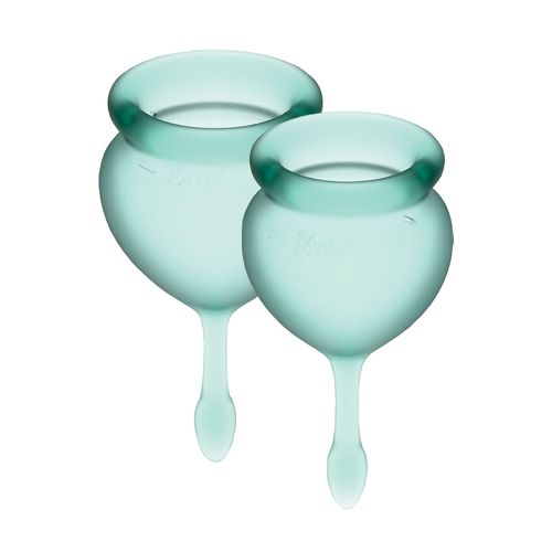 Набір менструальних чаш Satisfyer Feel Good (dark green), 15мл і 20мл, мішечок для зберігання Набір менструальних чаш Satisfyer Feel Good (dark green), 15мл і 20мл, мішечок для зберігання