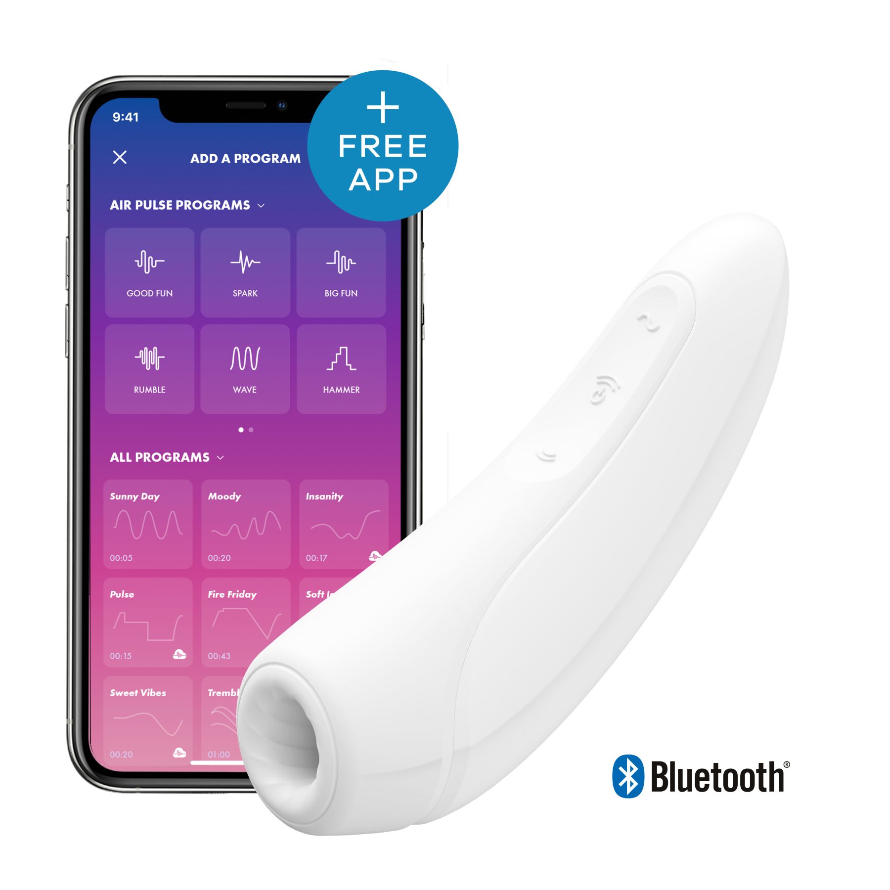 Вакуумний кліторальний стимулятор Satisfyer Curvy 1+ White з керуванням через інтернет Вакуумний кліторальний стимулятор Satisfyer Curvy 1+ White з керуванням через інтернет