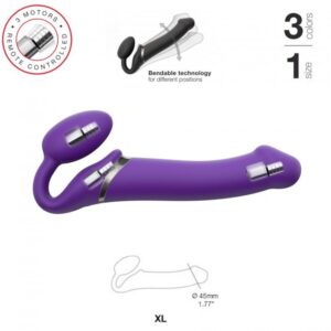 Безремінний страпон з вібрацією Strap-On-Me Vibrating Violet XL, діам. 4,7см, пульт ДК, регульований