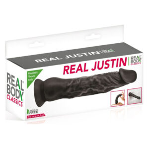 Фалоімітатор із присоскою Real Body — Real Justin Black, TPE, діаметр 4,2 см