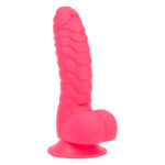 Ребристий фалоімітатор на присосці ADDICTION — Tom 7″ Dildo With Balls — Pink, віброкуля в подарунок