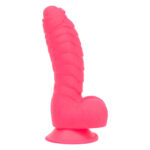 Ребристий фалоімітатор на присосці ADDICTION — Tom 7″ Dildo With Balls — Pink, віброкуля в подарунок