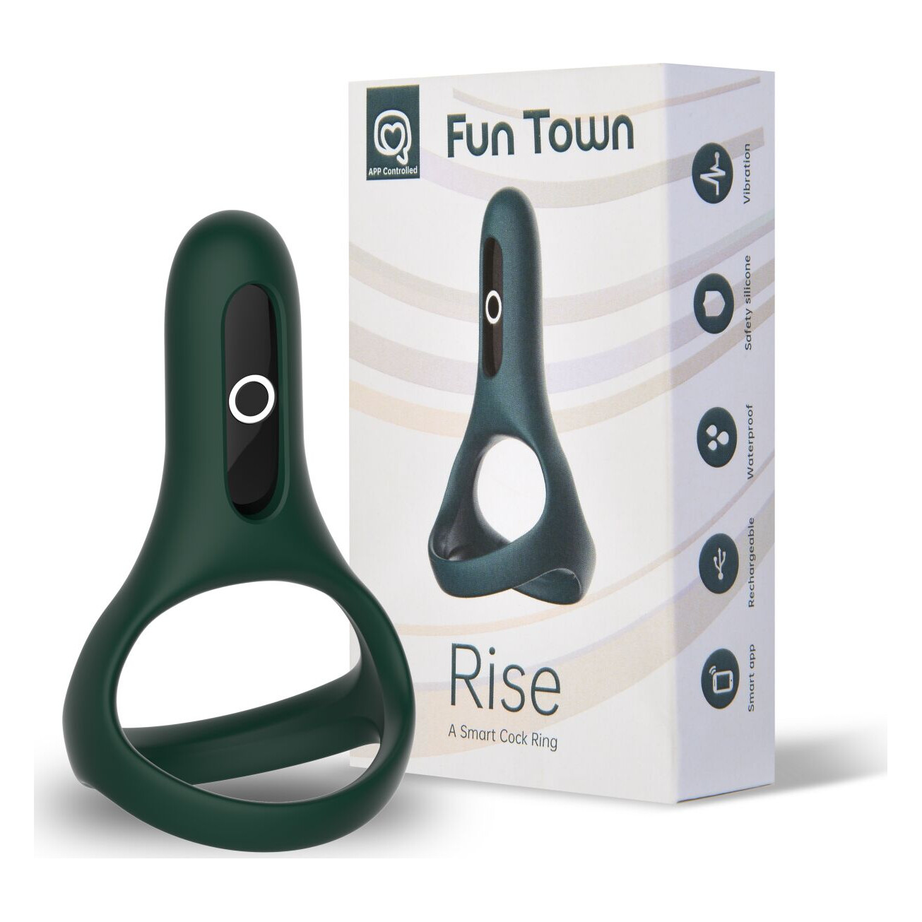 Подвійне ерекційне кільце Fun Town Rise Turquoise, керування зі смартфона, колір: зелений Подвійне ерекційне кільце Fun Town Rise Turquoise, керування зі смартфона, колір: зелений