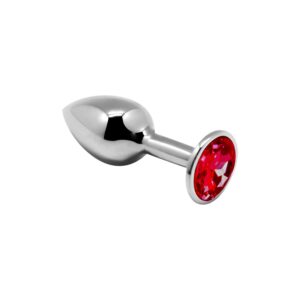 Металева анальна пробка з кристалом Alive Mini Metal Butt Plug Red S, колір: сріблястий / червоний