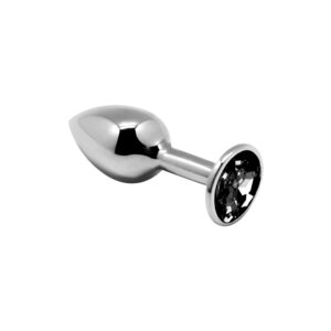 Металева анальна пробка з кристалом Alive Mini Metal Butt Plug Black S, колір: сріблястий / чорний