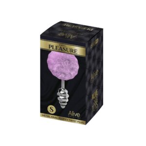 Металева анальна пробка Кролячий хвостик Alive Fluffy Twist Plug S Purple, діаметр 2,9 см, колір: бузковий