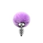 Металева анальна пробка Кролячий хвостик Alive Fluffy Twist Plug S Purple, діаметр 2,9 см, колір: бузковий