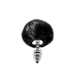 Металева анальна пробка Кролячий хвостик Alive Fluffy Twist Plug S Black, діаметр 2,9 см, колір: сріблястий / чорний