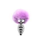 Металева анальна пробка Кролячий хвостик Alive Fluffy Twist Plug M Purple, діаметр 3,4 см, колір: бузковий