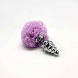 Металева анальна пробка Кролячий хвостик Alive Fluffy Twist Plug M Purple, діаметр 3,4 см, колір: бузковий