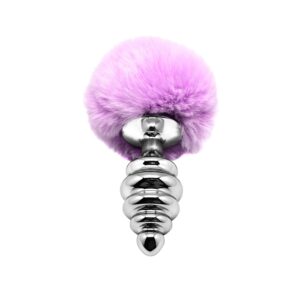 Металева анальна пробка Кролячий хвостик Alive Fluffy Twist Plug L Purple, діаметр 3,8 см, колір: бузковий
