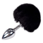 Металева анальна пробка Кролячий хвостик Alive Fluffy Plug S Black, діаметр 2,8 см