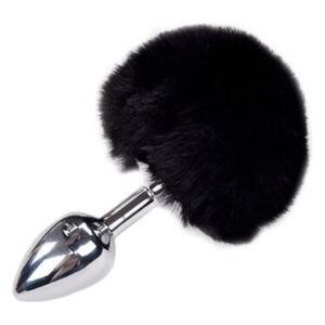Металева анальна пробка Кролячий хвостик Alive Fluffy Plug S Black, діаметр 2,8 см