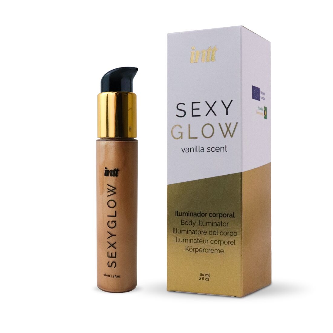 Крем-шимер для тіла Intt Sexy Glow (60 мл) з олією ши та ароматом ванілі, сяйна засмагла шкіра Крем-шимер для тіла Intt Sexy Glow (60 мл) з олією ши та ароматом ванілі, сяйна засмагла шкіра