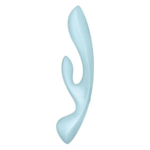 Двосторонній вібратор-кролик Satisfyer Triple Oh Light Blue, 3 мотори, руків’я-масажер