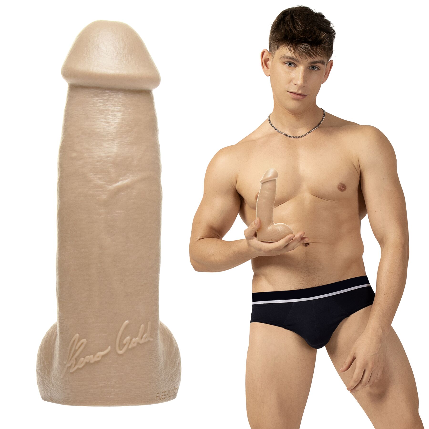 Фалоімітатор Fleshjack Boys: Reno Gold Dildo, за зліпком пеніса порноактора Фалоімітатор Fleshjack Boys: Reno Gold Dildo, за зліпком пеніса порноактора