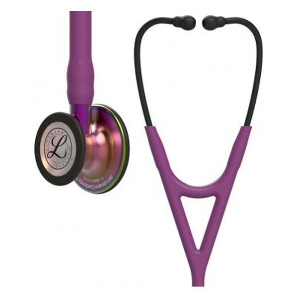 Стетоскоп серії Littmann® Cardiology IV™, сливовий із головкою кольору радуги на фіолетовій ніжці, чорне наголів`я Стетоскоп серії Littmann® Cardiology IV™, сливовий із головкою кольору радуги на фіолетовій ніжці, чорне наголів`я