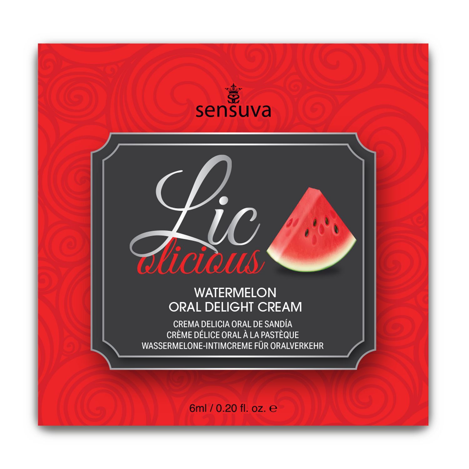 Пробник гелю для мінету Sensuva Lic-o-licious Watermelon (6 мл), оліїстий, без цукру Пробник гелю для мінету Sensuva Lic-o-licious Watermelon (6 мл), оліїстий, без цукру