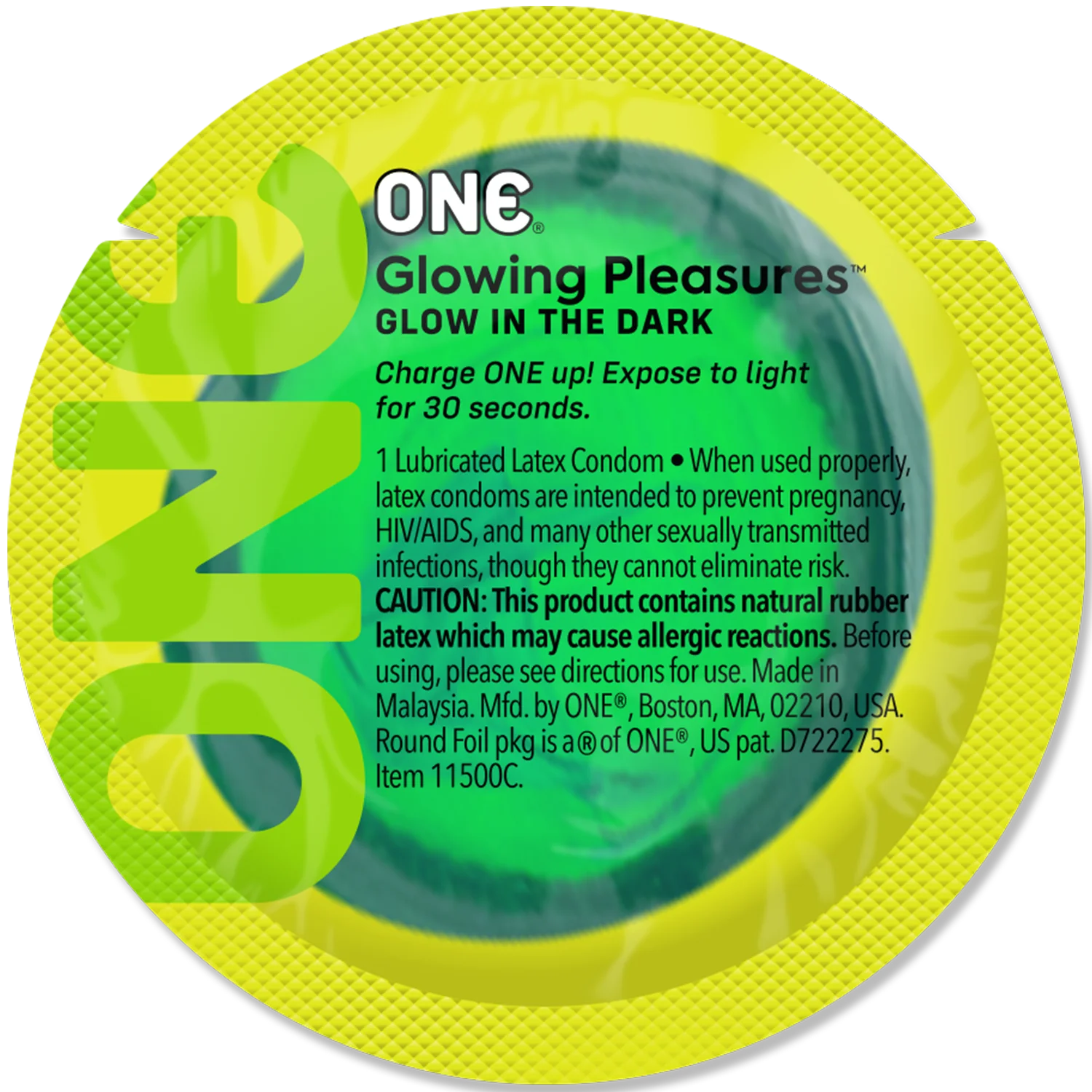 Презерватив ONE Glowing Pleasures, 1 шт, світиться в темряві, зі змазкою Презерватив ONE Glowing Pleasures, 1 шт, світиться в темряві, зі змазкою
