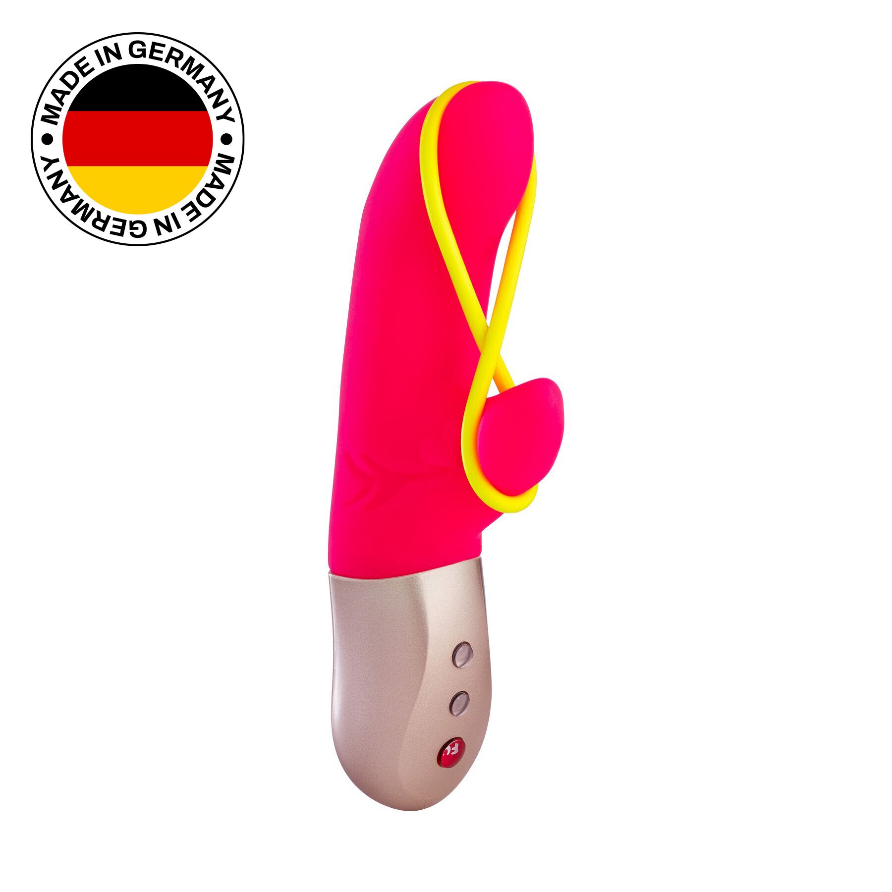 Мінівібратор-кролик зі стимулювальною стрічкою Fun Factory AMORINO pink/neon yellow, стрічка знімна Мінівібратор-кролик зі стимулювальною стрічкою Fun Factory AMORINO pink/neon yellow, стрічка знімна