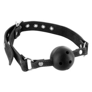 Повітропроникний кляп Fetish Tentation Premium Leather gag with stiff ball, шкіряний ремінець
