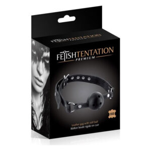 Повітропроникний кляп Fetish Tentation Premium Leather gag with stiff ball, шкіряний ремінець