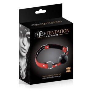 Кляп Fetish Tentation Premium Leather Gag with Silicone Ball (Red), силіконова кулька