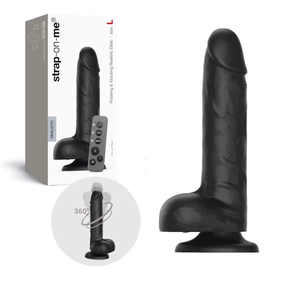 Фалоімітатор з вібрацією та ротацією Strap-On-Me Rotating & Vibrating Realistic Dildo – L – Black Фалоімітатор з вібрацією та ротацією Strap-On-Me Rotating & Vibrating Realistic Dildo – L – Black