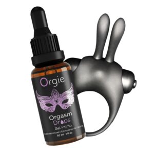 Набір Orgie Orgasmic Bunny: краплі та ерекційне віброкільце