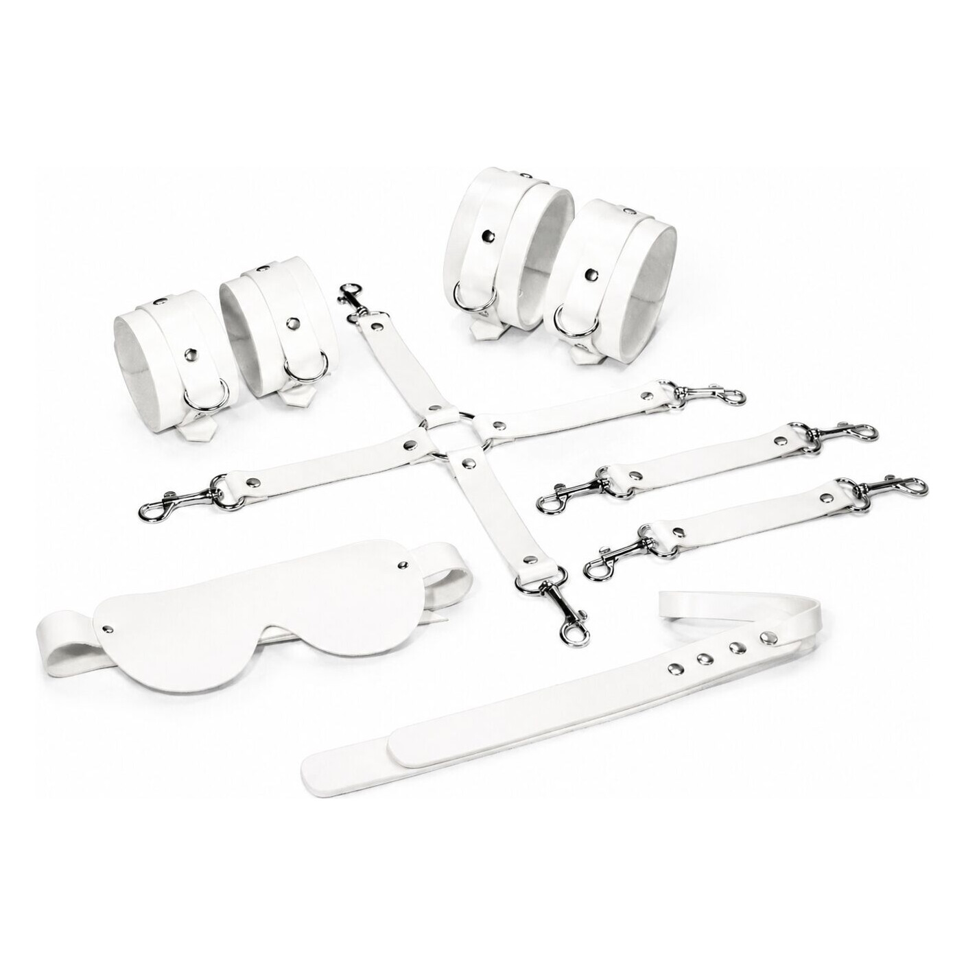 Набір Feral Feelings BDSM Kit 5 White, наручники, поножі, хрестовина, маска, падл Набір Feral Feelings BDSM Kit 5 White, наручники, поножі, хрестовина, маска, падл