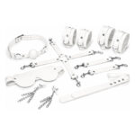 Набір Feral Feelings BDSM Kit 7 White, наручники, поножі, конектор, маска, падл, кляп, затискачі