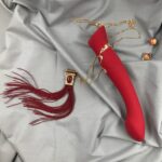 Вібратор із насадкою Zalo Queen Set з хвильовою стимуляцією, для клітора та точки G, червоний, колір: бордовий