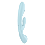 Двосторонній вібратор-кролик Satisfyer Triple Oh Light Blue, 3 мотори, руків’я-масажер