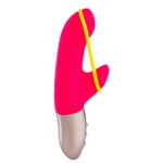 Мінівібратор-кролик зі стимулювальною стрічкою Fun Factory AMORINO pink/neon yellow, стрічка знімна